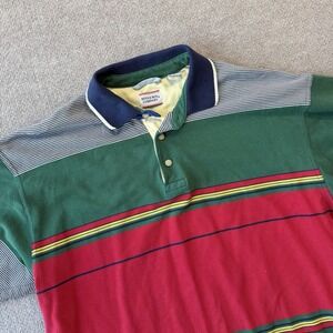 Vintage 90's Bugleboy Company Polo L Striped Red Blue Green Yellow Men's Shirt